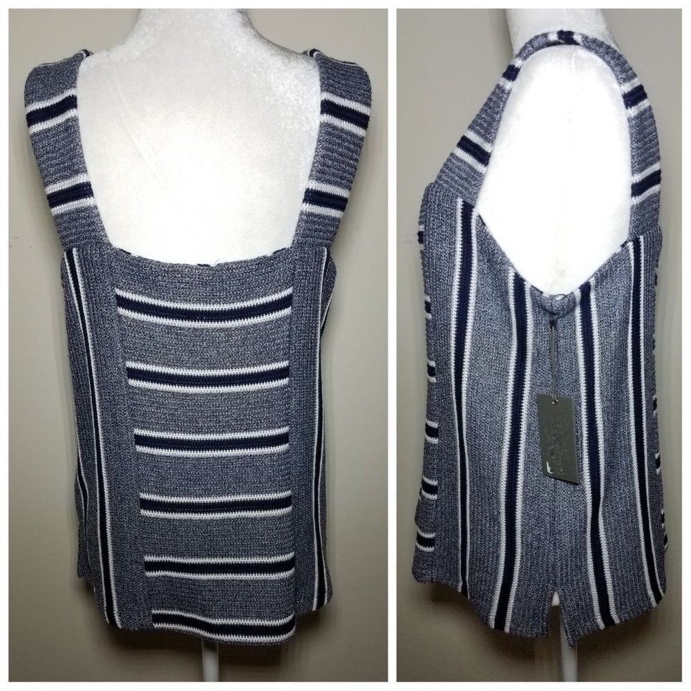NWT|Vince Camuto Blue Striped Knit Sleeveless Tank Top, MEDIUM